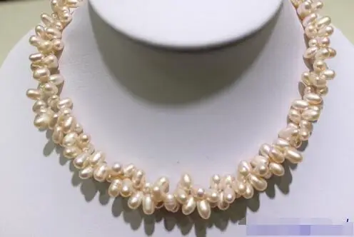 NEW 2 Strands Natural Pink 5x7mm Freshwater Pearl Necklace 18 INCHES>>> women