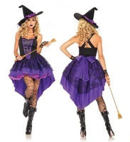 deluxe witch costume women adult halloween carnival cosplay witch queen costume sexy long purple swallowtail dress with hat