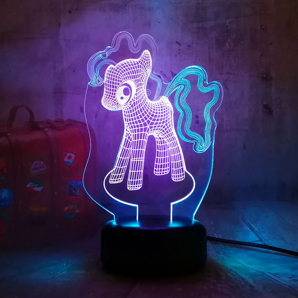 Милый 3D светодиодный ночник My Little Pony Lihgt, 7 цветов, смешанные, двойные цвета, рождественский подарок для детей, настольная лампа, новинка, домашний декор, блеск - Испускаемый цвет: Little Pony