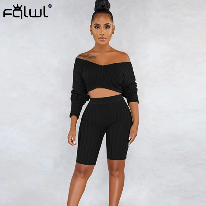 Женский трикотажный костюм FQLWL из двух частей с открытыми плечами сексуальный
