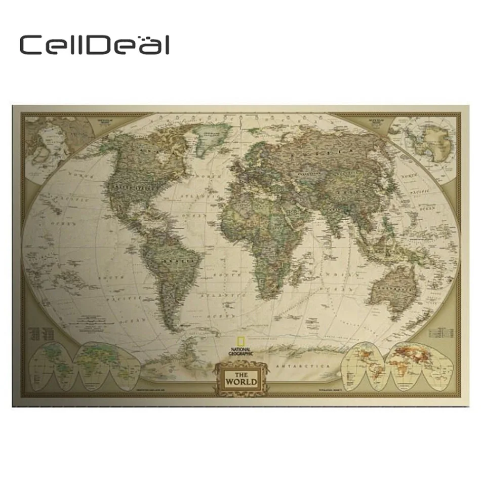 CellDeal Карта мира Плакат Настенная карта 28x18 дюймов Ретро Матовая крафт-бумага