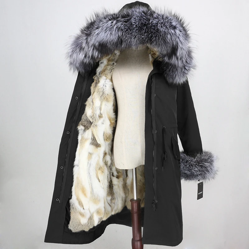 black silver OFTBUY X-long Parka водонепроницаемое пальто натуральный мех зимняя куртка женская натуральный Лисий мех воротник капюшон манжеты подкладка из натурального кроличьего меха Повседневная - Цвет: black silver