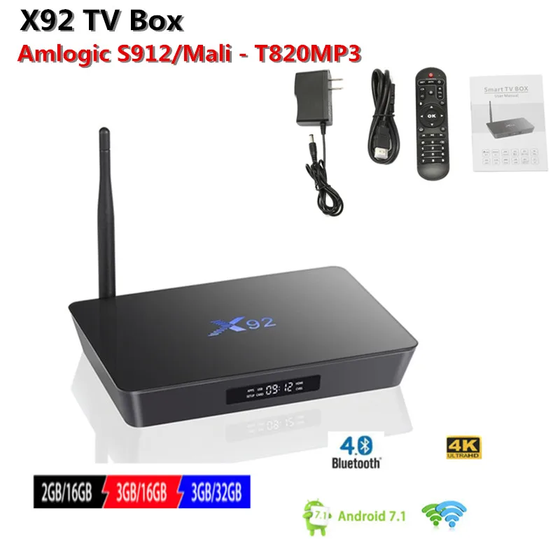 X92 ТВ Box Amlogic S912 Восьмиядерный 2/3 г RAM16/32 Встроенная память 2.4 ГГц/ 5.8 ГГц Wi Fi HDMI 2.0a с USB