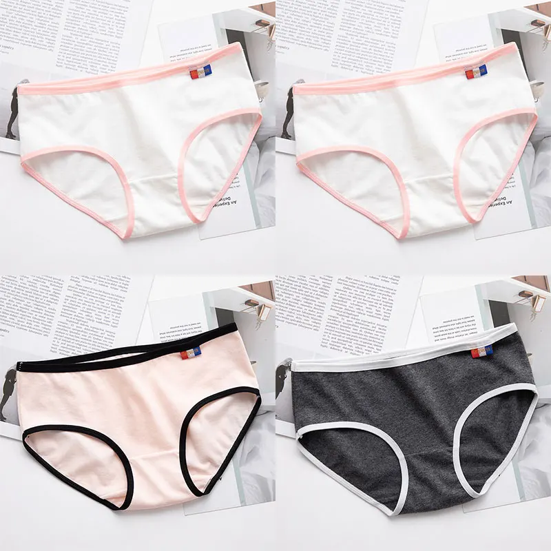 2white pink grey BEZL,, женские хлопковые трусы, трусы для молодых девушек, одноцветные, средняя посадка, Короткие трусы, удобные трусики, женское нижнее белье - Цвет: 2white pink grey