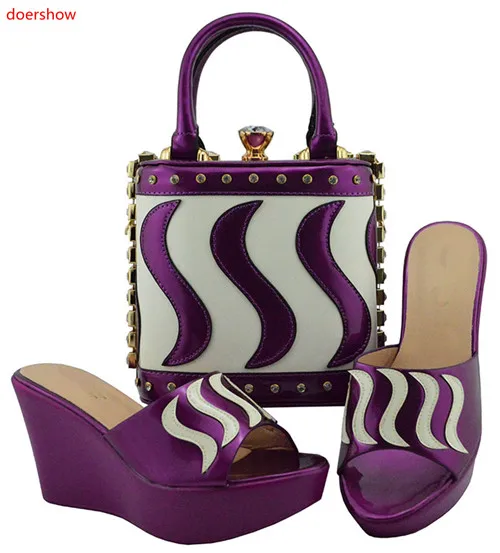 

doershow Italian Shoes With Matching Bags With Rhinestones High Quality African Shoes And Bags Set To Match For Wedding! HUU1-20