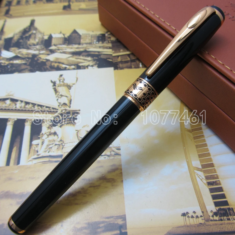 

baoer metal case black and gold clip M nib fountain pen G2251C