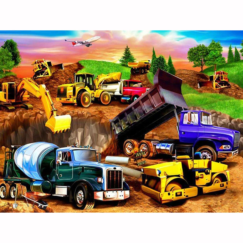 

100% New 5D Diy diamond painting cross stitch Trucks Excavators Full Square Drill Needlework Rhinestone home decor gift WG1123