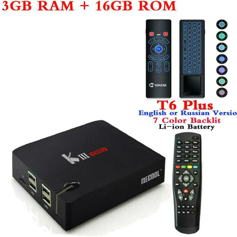 DVB-S2 DVB-T2 DVB-C Mecool KIII PRO Android 7,1 ТВ приставка 3 Гб 16 Гб Amlogic S912 OctaCore 4K комбо приставка Biss ключ 2,4G/5G WiFi - Цвет: Box with T6