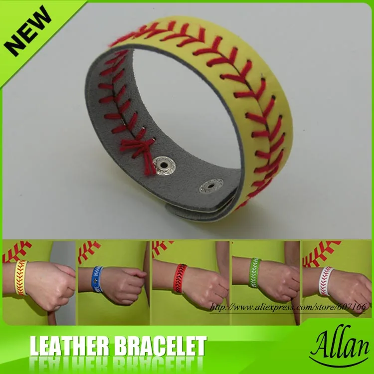 

Leather fastpitch softball baseball seam bracelet