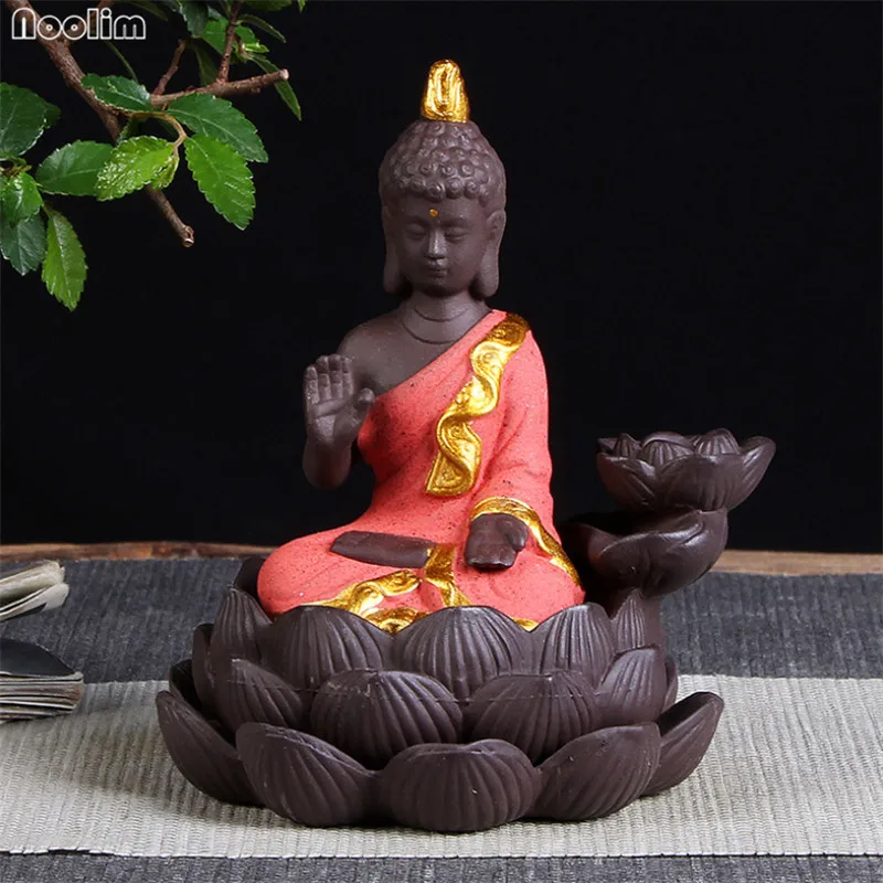 Керамический обратный поток благовония горелка золотая статуя Будды курильница