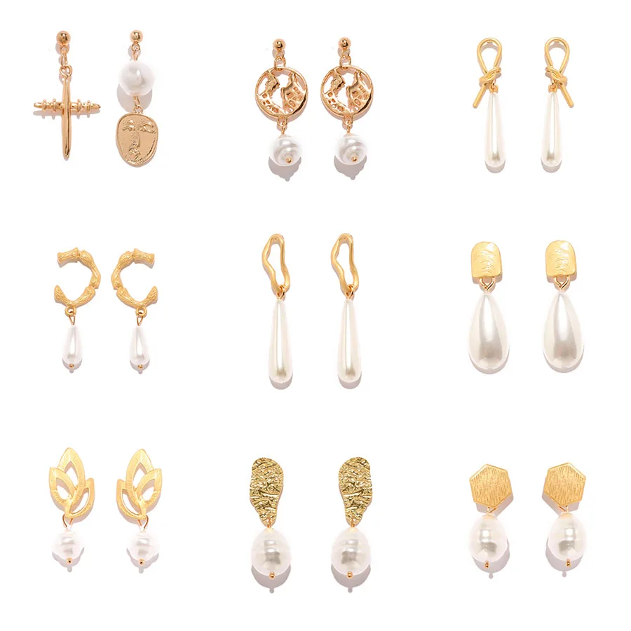 Женские серьги подвески с жемчугом Boho геометрическим узором для свадьбы