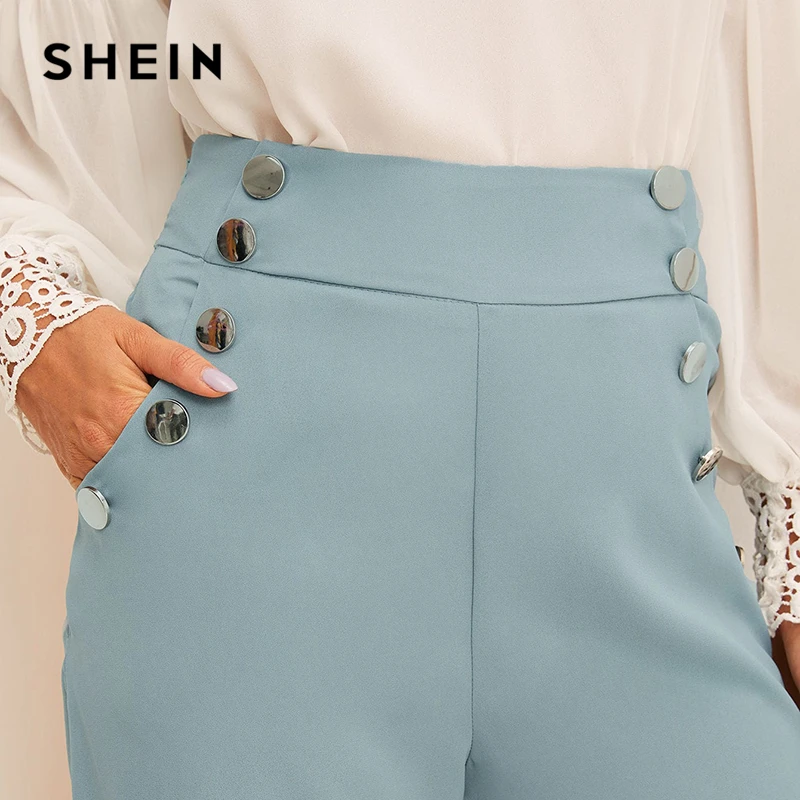 Женские широкие брюки SHEIN однотонные синие винтажные свободные с эластичной