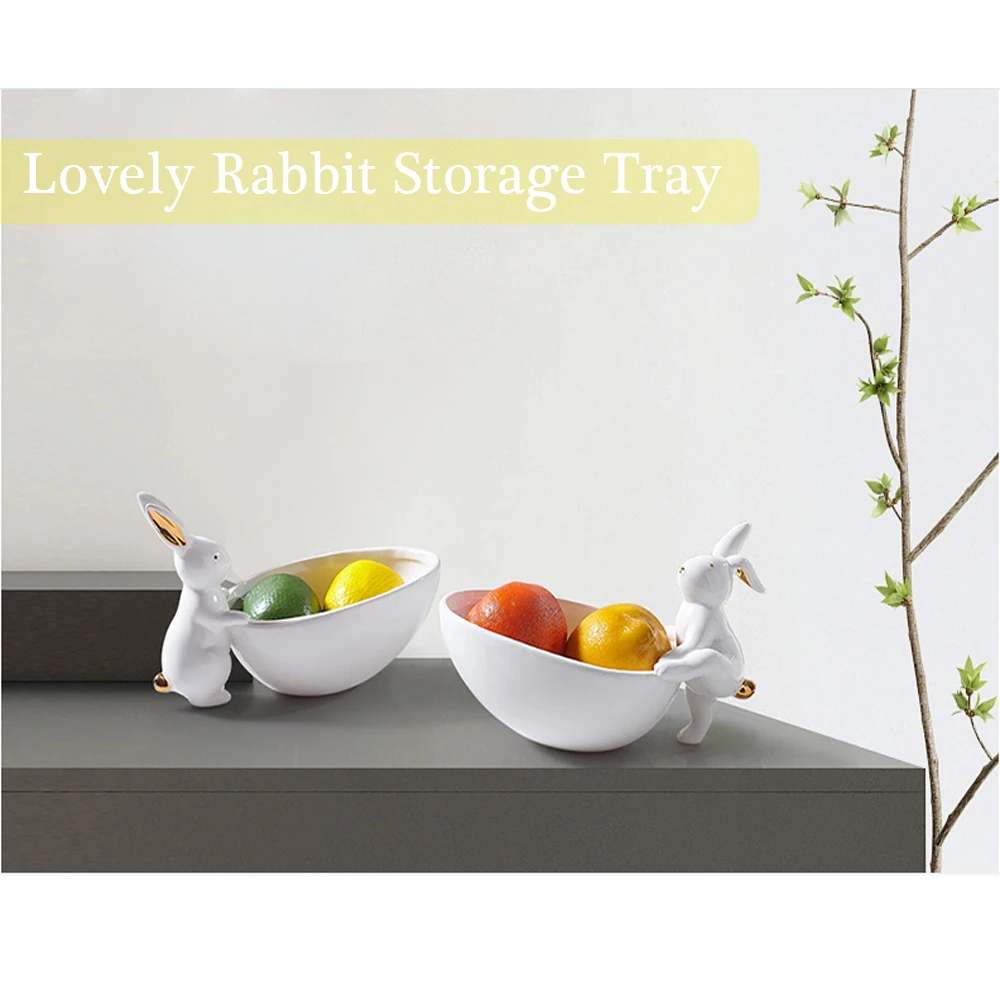 Ceramic Rabbit Plate Decoration Fruit Storage Tray Creative Snack Plate Nordic Jewelry Plate Easter gift Housewarming gift