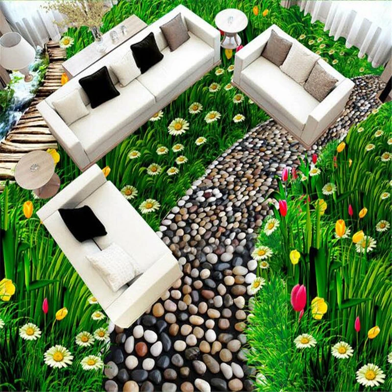 Большой индивидуальный покраска пола 3d для цветочной зеленой травы природы