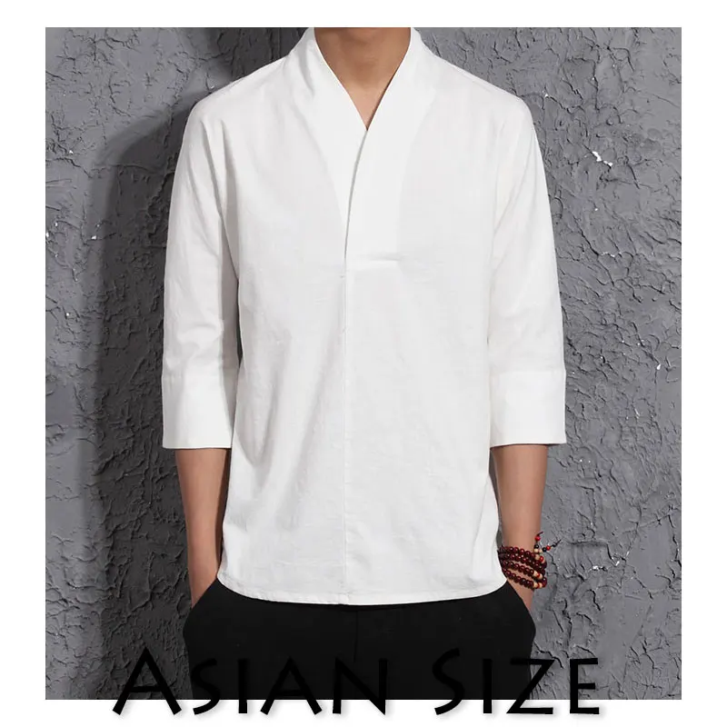 White(Asian Size) Sinicism Store мужские хлопковые льняной Топ Харадзюку мужские летние однотонные уличные модные белые футболки мужские летние футболки - Цвет: White(Asian Size)
