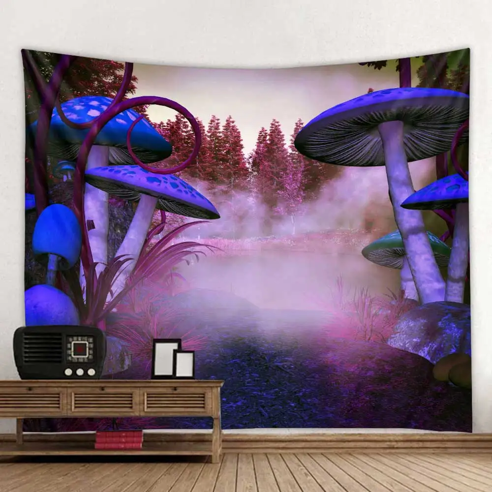 Cilected Magical Mushroom Wall Decor Tapestry Hanging 100% Polyester Blue Art Tapestries Vintage Home Decoration 200x150cm | Дом и сад