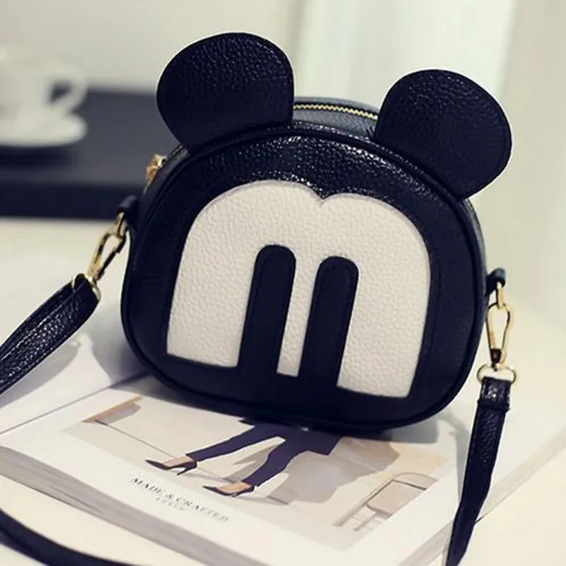 2017 прекрасный Микки глава Ребенок Сумка мини Черный мода кожа PU женщины сумка