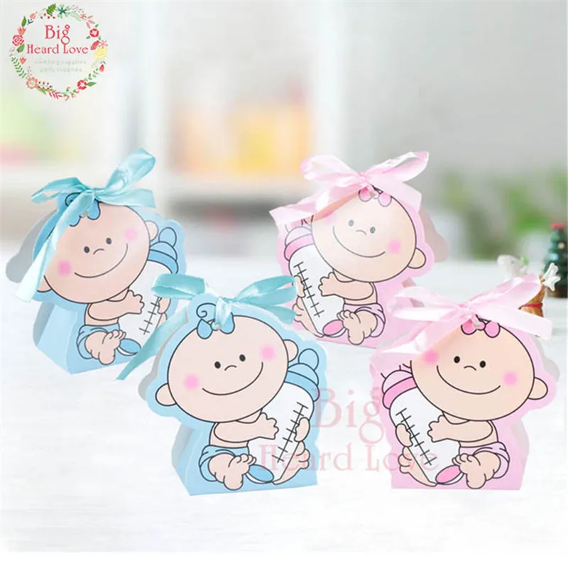 24pcs/set Baby Girl And Boy Paper Gift Box Party Baby Shower Candy Box Baby Feeding Bottle Birthday Party Decorations Kids Party