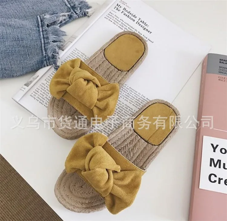 yellow Женские тапочки; тканая льняная обувь для женщин; Летние босоножки на плоской подошве; женские замшевые повседневные пляжные вьетнамки с открытым носком; женские шлепанцы; A628 - Цвет: yellow