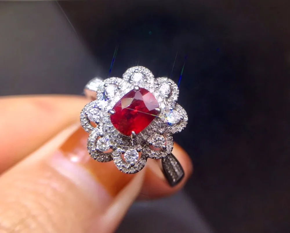 Ювелирные изделия Настоящее 18K Белое Золото 100% натуральный GRS1.02ct красный рубин