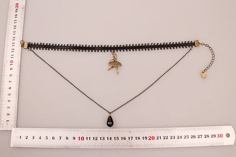 2017 Exquisite Black Lace Ballet Water Drop Crystal Pendant Double Layer Choker Necklace For Women Best Like Gift N258 |