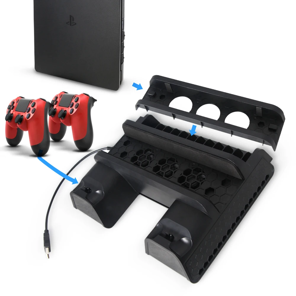 Вертикальная подставка для PS4 Slim/PS4 PRO с охлаждающим вентилятором 2 в 1 зарядная
