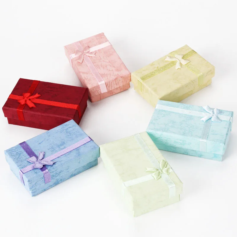 

5x8x2.5cm Red Bow Jewelry Paper Gift Packaging Box Necklace Present Earring Jewelry Display Packaging 24PCS