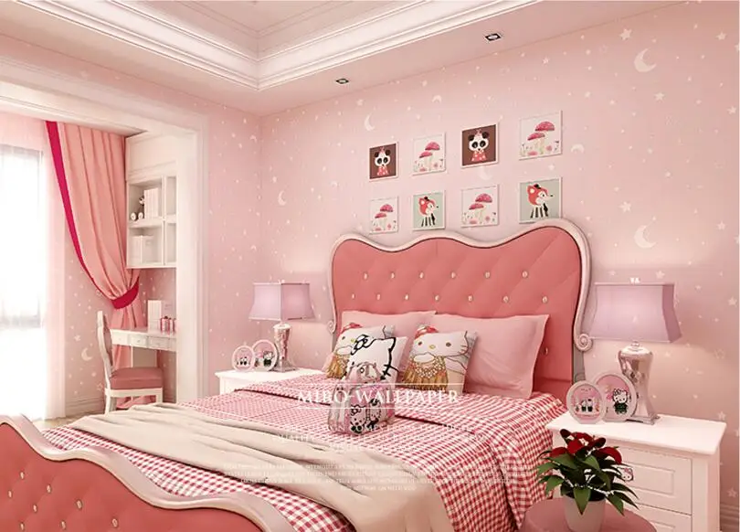 Pink Beibehang обои 3D голубая звезда луна светильник Детские потолочные украшения флуоресцентная детская спальня 3d обои рулон - Цвет: Pink
