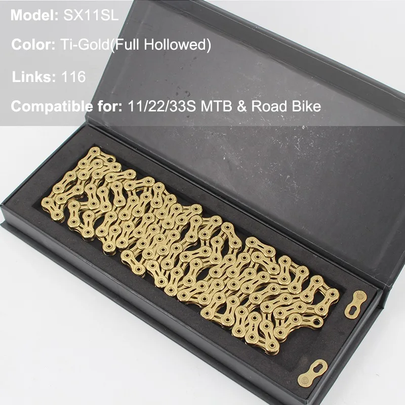 11S SX11SL Gold Красочные полые MTB шоссейные велосипедные цепи 116 звенья, велосипедные цепи из нержавеющей стали 6 7 8 9 10 11 12 Скоростей, цепь для горного велосипеда - Цвет: 11S SX11SL Gold