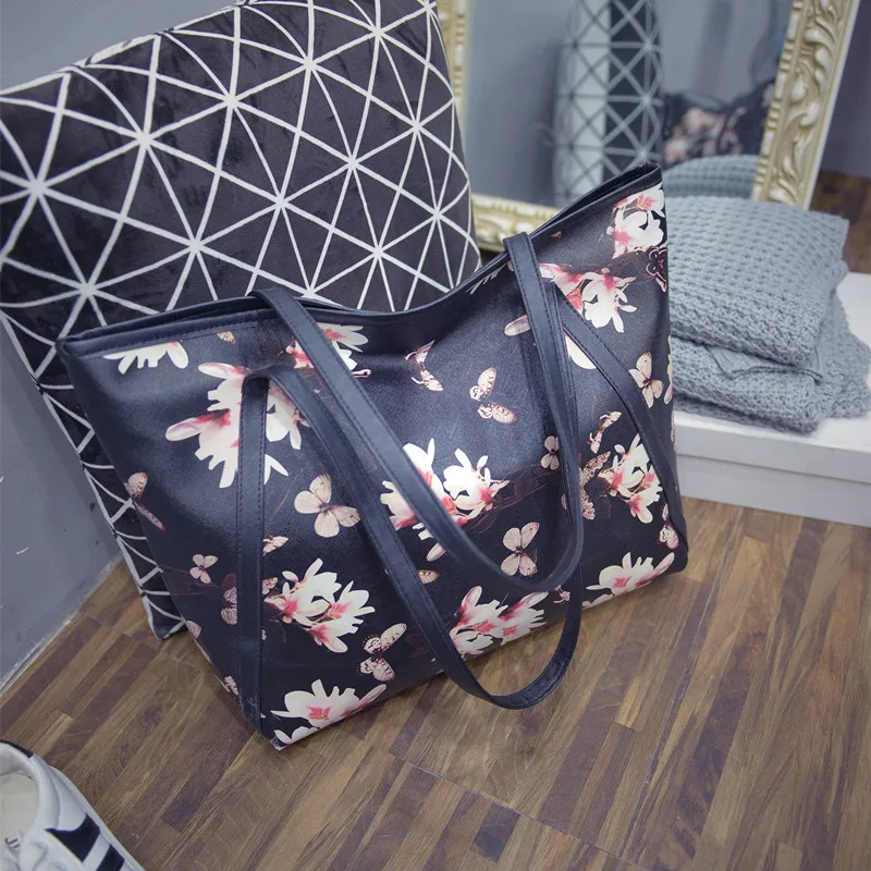 Кожаные сумки для женщин на плечо с цветочным принтом и бабочкой женская большая