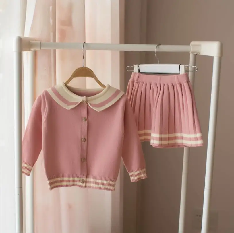 pink Одежда для малышей комплект одежды для маленьких девочек, детский трикотажный костюм со свитером для девочек, детская вязаная одежда костюм для детей возрастом от 4 до 5 лет - Цвет: pink