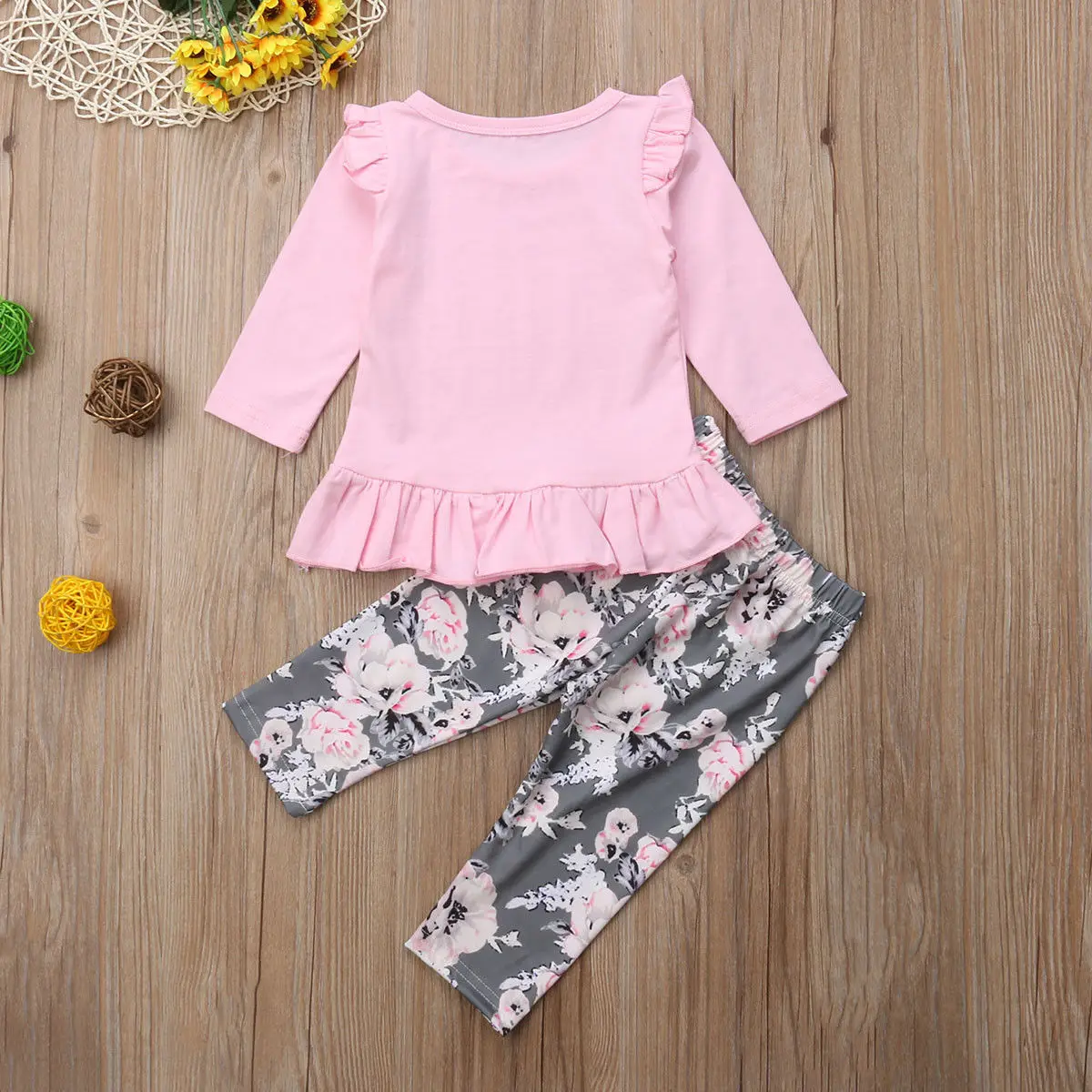 Осенние Топы И Футболки с длинными рукавами штаны цветочным принтом комплект