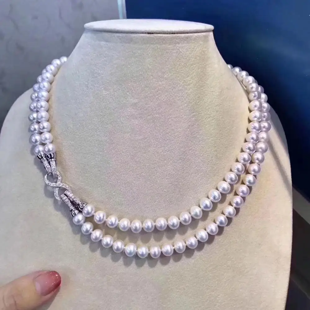 2 strands 8-9mm south sea round white pearl necklace 18