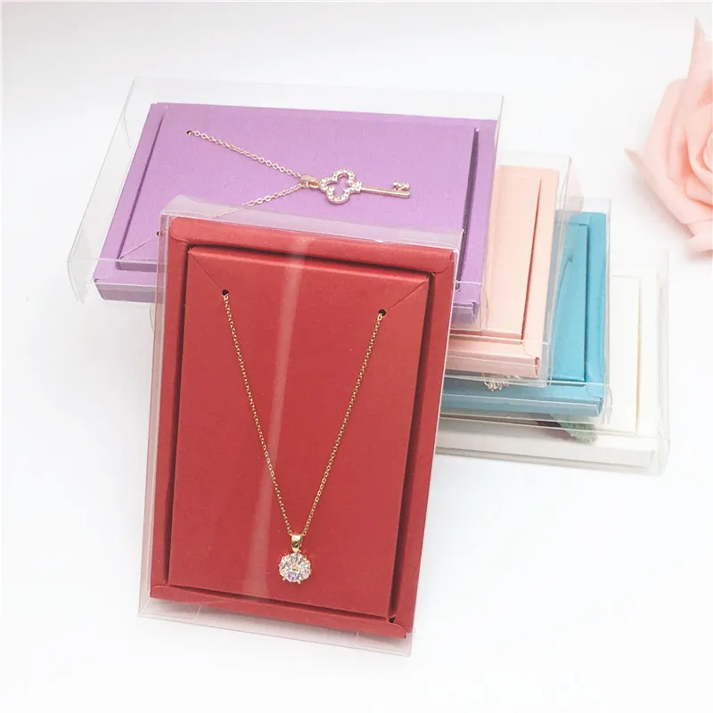 2*8*12cm Transparent Waterproof Plastic Jewelry Packing Boxes+Colorful Inner Necklace Cards Clear Pvc Pendant Displays Gift Box | Украшения