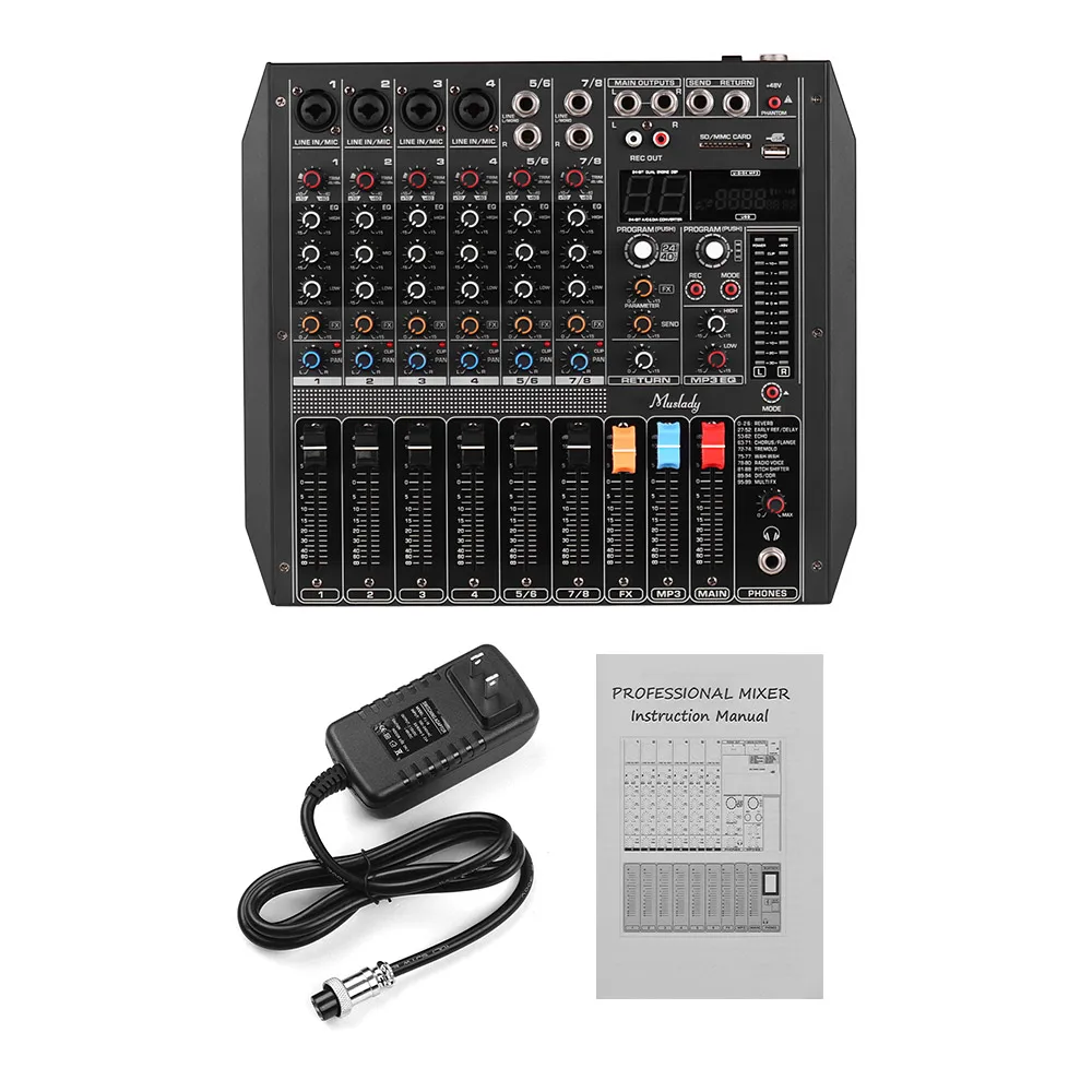 Muslady ER-800 Многофункциональный 8-канальный микшерный пульт встроенный 99 dsp-эффекты Мощность подключения BT задние фоны для студийной съемки Запись