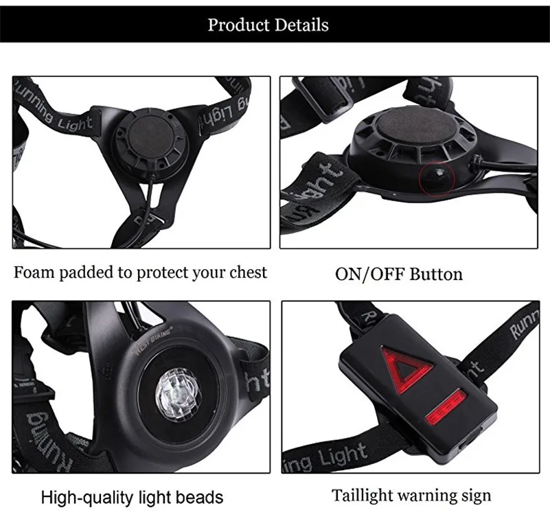 Светодиодный фонарь для ночных пробежек заряжаемый от USB светодиодный