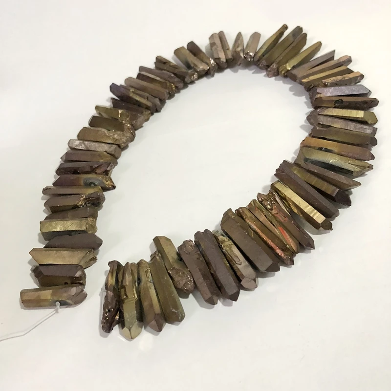 Titanium Bronze Aura Quartz Crystal Point AA Bulk Beads Raw Points Graduated Top Drilled Spike Stick 16&quot | Украшения и
