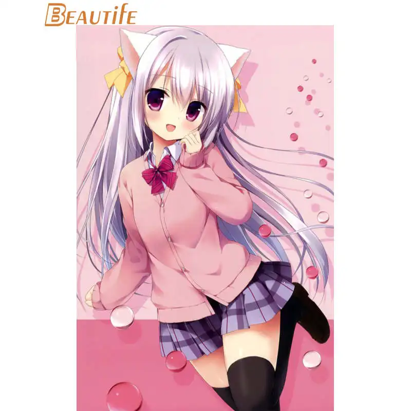Пользовательские аниме кошка девочка плакат ткань Шелковый украшения дома