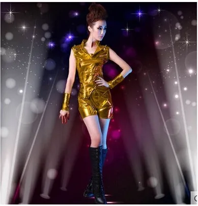 Женский танцевальный костюм в стиле хип-хоп черного красного и золотого цвета |