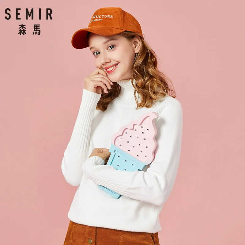 

SEMIR Sweater Women 2021 Autumn Winter Cashmere Knitted Women Sweater Pullover Female High Neck Collar Jumper Pull Femme
