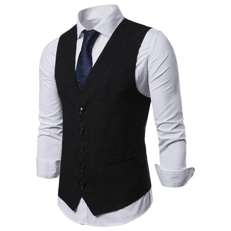 Business Vest Waistcoat Men European Size 2022 Spring Autumn Leisure V Collar Male | Мужская одежда