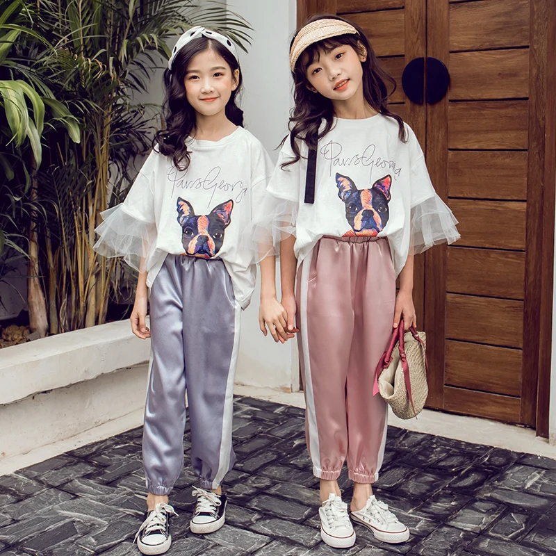 2019 летний комплект для девочек белая рубашка с короткими рукавами и принтом +