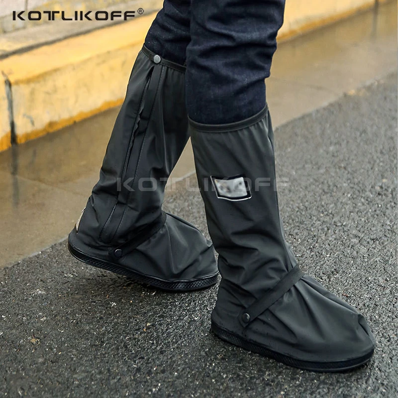 KOTLIKOFF Waterproof Shoe Covers Reusable Thicken High Top Rain Boots Shoe Covers With Reflector Rainproof Dust Cover Men Women