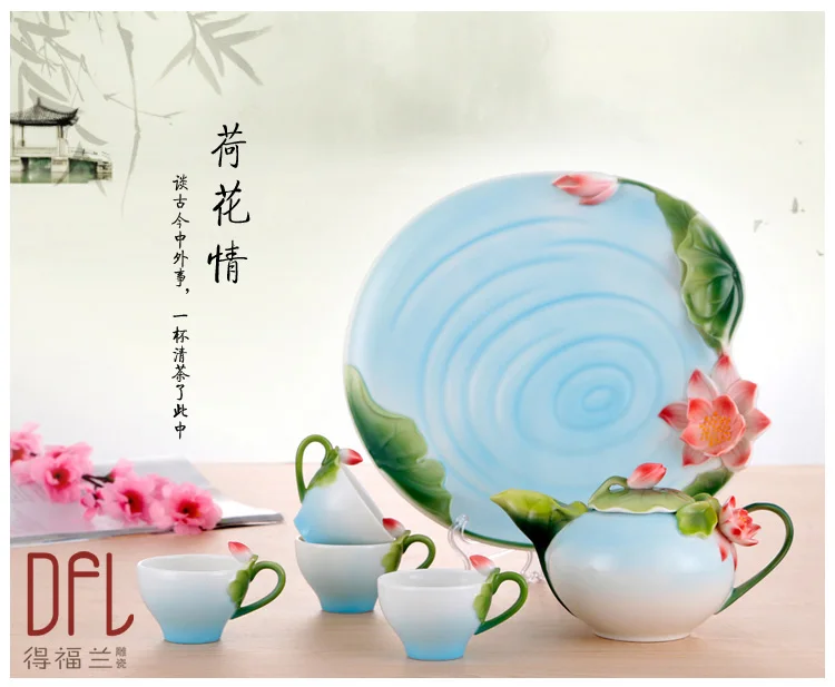 Китайский кунг Fu6PCS эмалированный фарфоровый набор для кофе чайный набор, чашки Высококачественный Керамический Чайник Европейская кружка для чая кофе и блюдца