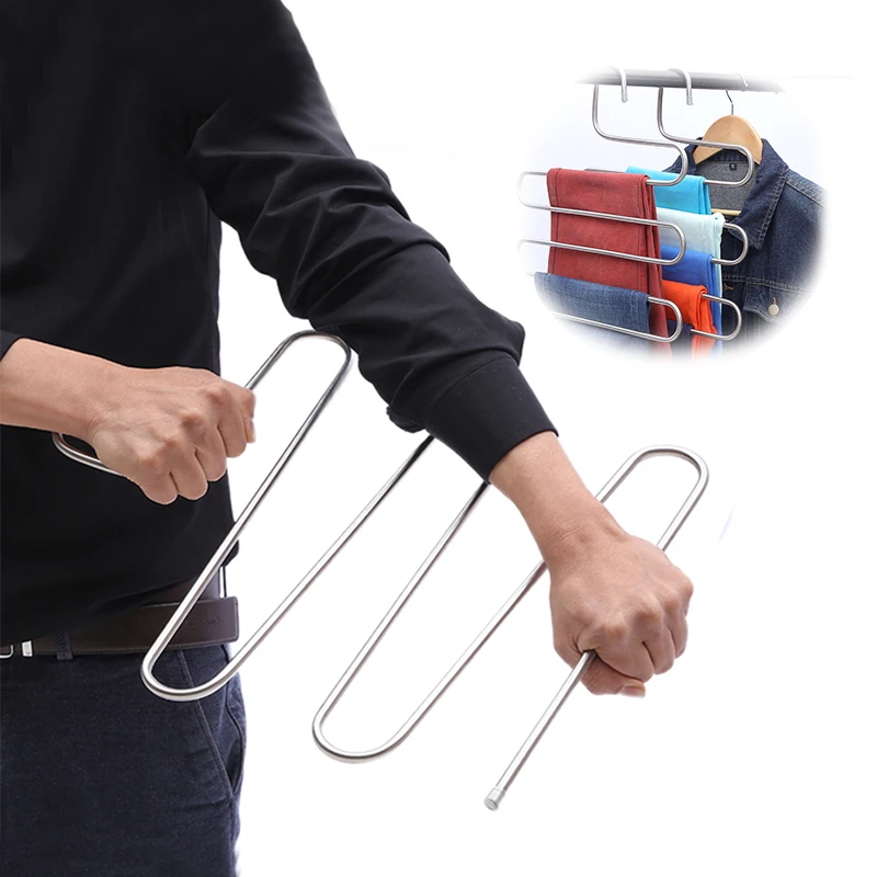Stainless Steel Hanging Rack S-type Multi-function Pants Hanger Multilayer Closet Storage 5 Layers Clothing | Дом и сад