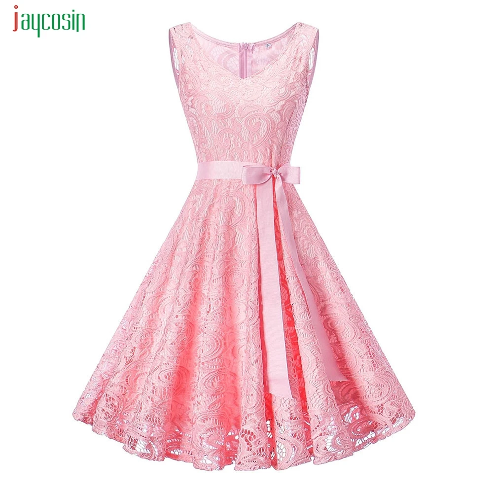 Jaycosin женские без рукавов элегантные кружевные платья натуральный Свинг твердые
