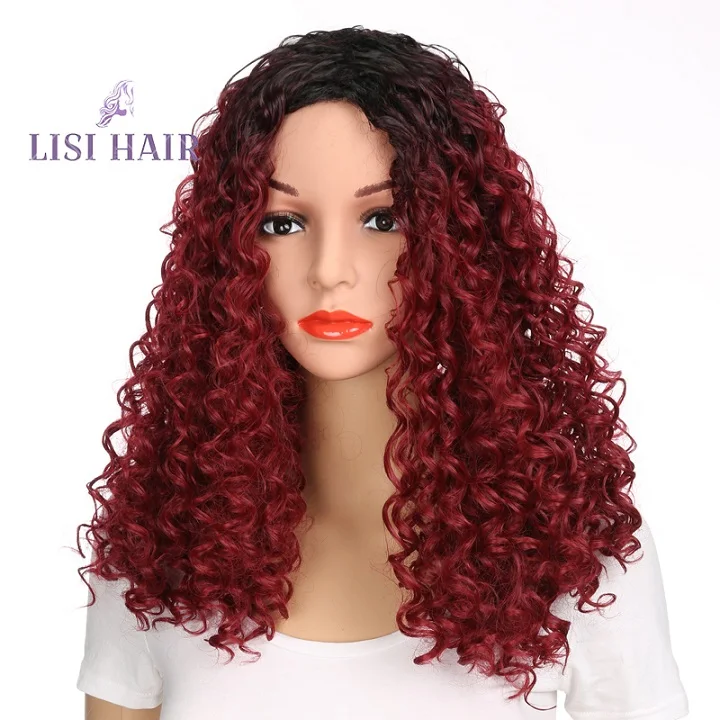 9210red LISI волосы 18 дюймов коричневый Средний кудрявый парик синтетические парики для черных женщин термостойкие натуральные черные красные волосы Средний размер - Цвет: 9210red