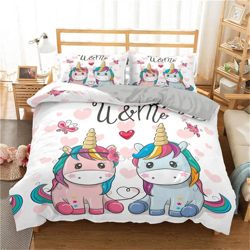 

Boniu Cute Cartoon Unicorn Printed 3D Bedding Set Animal Duvet Covers Luxury Bedclothes Single Queen King Size Bed Set