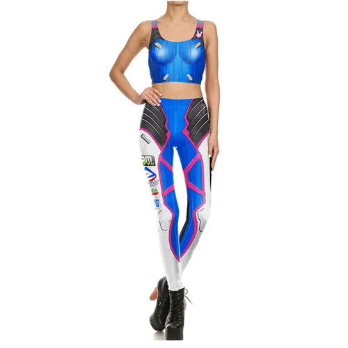 One Set Игра OW D. va косплей костюм для женщин 3D принт фитнес жилет майка укороченный топ и Йога тренировки Леггинсы Dva спортивные сексуальные колготки Боди - Цвет: One Set