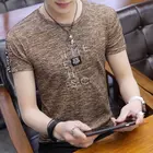 Футболка мужская с короткими рукавами, Модная приталенная Повседневная рубашка из полиэстера, с круглым вырезом, в Корейском стиле, размера плюс, лето